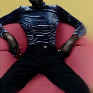 Zara Blue Glitter Ruched Bodysuit